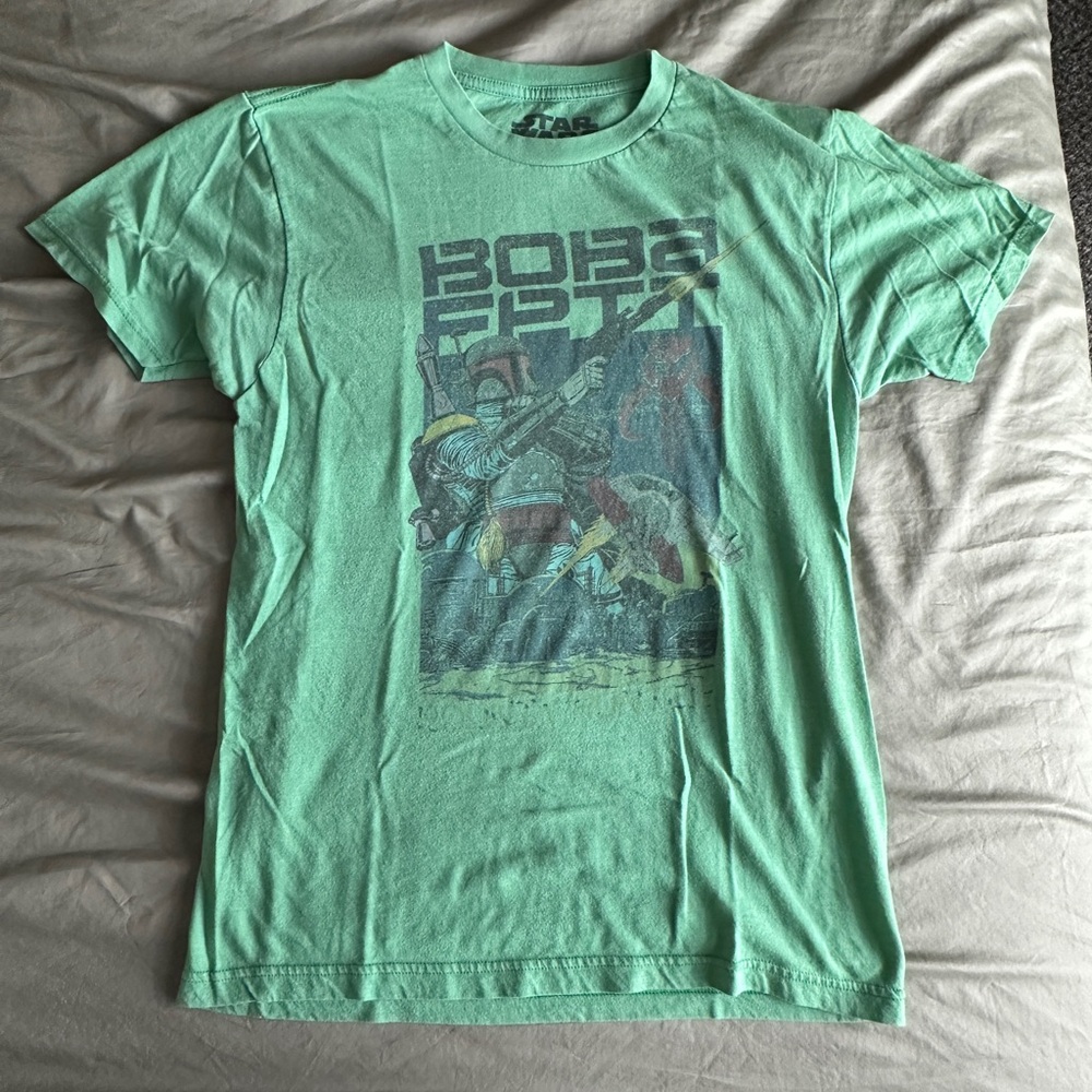 Star Wars Unisex Graphic T-Shirt Green Boba Fett Short Sleeve Sz Small